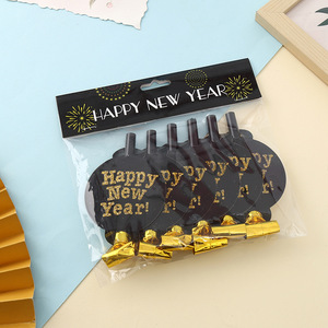 6 Pièces Sifflets de Fête du Nouvel An Noir et Or Pailleté, Sifflets Dragon du Nouvel An, Faveurs de Fête - Product Image 1