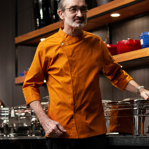 Allemagne Chefs Veste Uniformes Profissional Para Restaurante Tissu industriel pour vêtements de travail Uniforme de <span class=keywords><strong>serveur</strong></span> personnalisé Manteau de chefs - Product Image 5