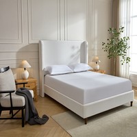 54 "cadre de lit rembourré d'hôtel moderne de haut riz blanc Chenille reine tête de lit Wingback pieds en bois massif support de cadre en métal