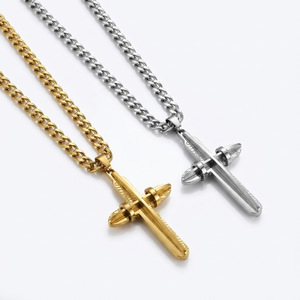 Stainless Steel <b>Cross</b> Pendant Necklace 60cm Men's Fashion Cuban <b>Chain</b> 35.7g Gift Jewelry - Product Image 2