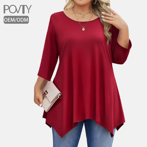 POVTY motif personnalisé Modal luxe doux grande taille femmes <span class=keywords><strong>Halloween</strong></span> <span class=keywords><strong>T</strong></span>-shirts manches 3/4 à manches courtes irrégulière habillé tunique haut - Product Image 1