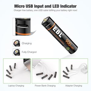 EBL USB <b>Rechargeable</b> <b>AAA</b> Lithium Ion <b>Batteries</b> 1.5V 4 Pack 900mWh Cylindrical Lithium Ion <b>Rechargeable</b> <b>AAA</b> <b>Batteries</b> - Product Image 6
