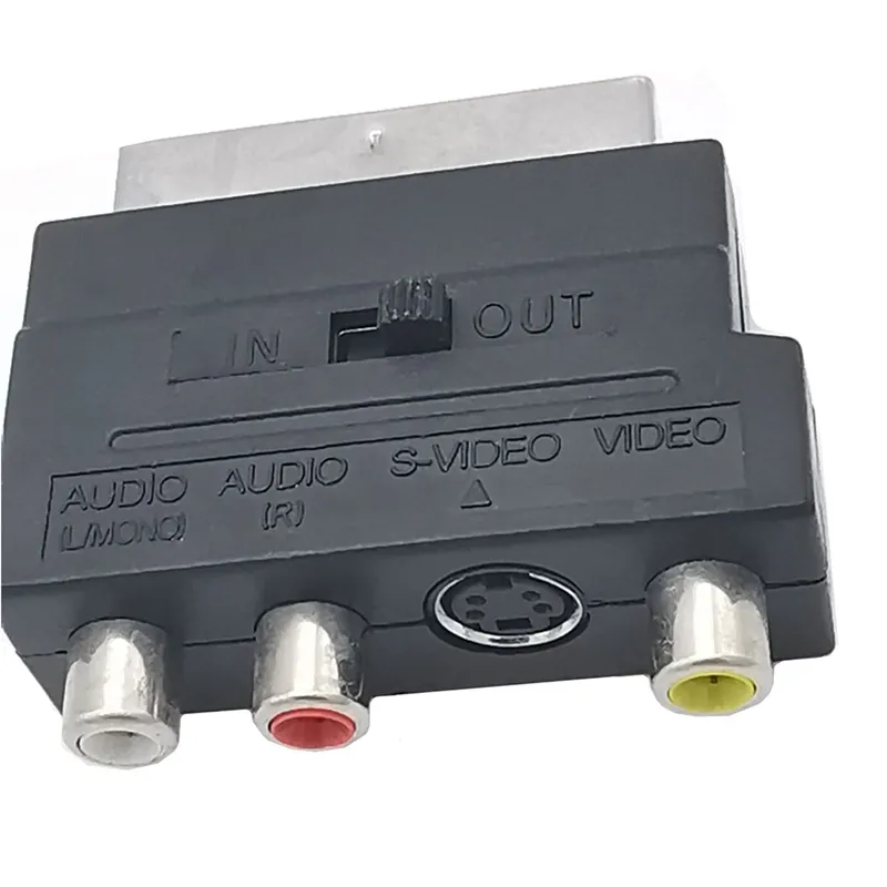 SCART-Adapter AV-Block auf 3 Cinch-Phono-Composite-S-Video mit In/Out-Schalter für TV-DVD-Video recorder
