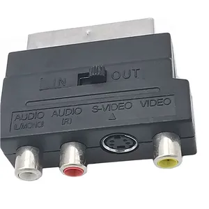 Adaptador SCART AV Block A 3 RCA, dispositivo compuesto s-video con interruptor de entrada/salida para TV, DVD, VCR