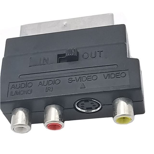 SCART Adaptor AV Block to 3 RCA Phono Composite S-Video With In/Out Switch for TV DVD VCR