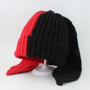 Autumn and <b>Winter</b> Women's Long-Eared Rabbit Beanie Warm Color-Blocking Knit <b>Hat</b> Stylish Cute Image-Styled Fabric - Product Image 6