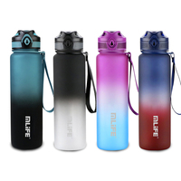 Bouteille d'eau de sport de motivation en Tritan givré Ombre personnalisée en plastique droit portable 1000ml sans BPA avec marqueur de temps