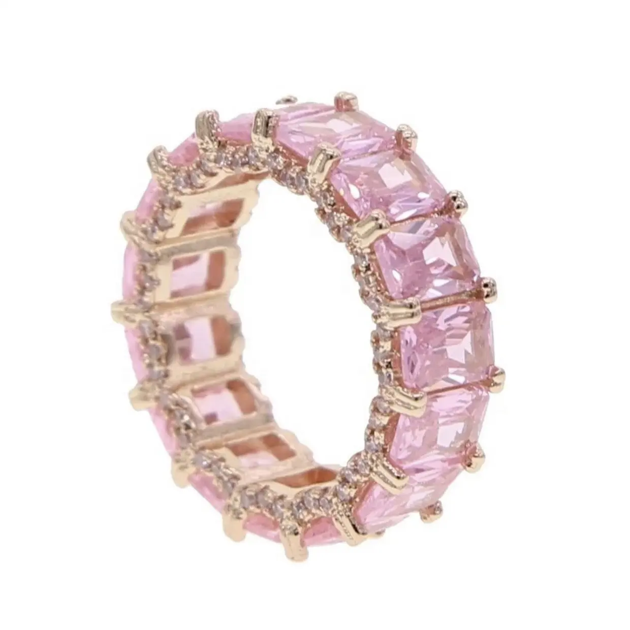 Women cubic zirconia icy pink ring rainbow rings baguette eternity band diamond ring