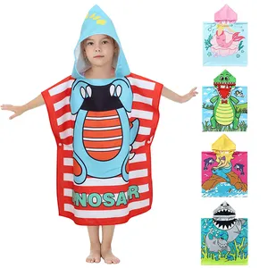 Wearable Printed Summer Children Poncho Microfiber Custom Hooded Kids Beach Towels