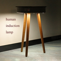 Table basse intelligente avec haut-parleur intégré, style moderne, ronde, en bois, avec chargeur sans fil, lampe à induction humaine, pour l'extérieur et l'intérieur