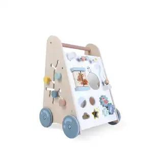 Groothandel Educatieve Duwwagen Speelgoed Veiligheid Houten Baby Rollator 2023 Met Blokken Leren Rollator Speelgoed