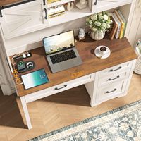 Bureau d'ordinateur portable de style farmhouse avec huche et 4 tiroirs, grand poste de travail en bois blanc rustique pour chambre et bureau