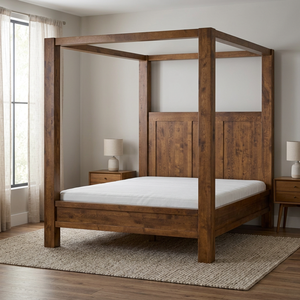 Cama con Dosel de Madera de Mango Sólida, Diseño Sencillo, Acabado Natural Tradicional, Cama Doble de Lujo Duradera para Hogar, Hotel, Dormitorio Pequeño - Product Image 2