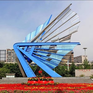 Sculpture métallique abstraite personnalisée SENZHAO, acier bleu, installation d'art moderne en extérieur, forme irrégulière, design soudé - Product Image 1