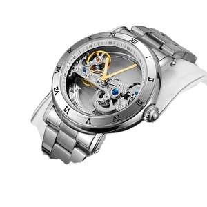 Vintage Men's <b>Automatic</b> Mechanical <b>Watch</b> <b>Skeleton</b> Openwork Dial Stainless Steel Luxury Business <b>Watch</b> with Roman Numeral Bezel - Product Image 1