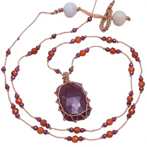 Handcrafted Macrame Amethyst Pendant <b>Wrap</b> Bracelet Natural Stone Beaded Boho Jewelry Adjustable Cord Unisex Everyday Wear - Product Image 1