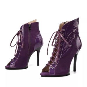 Chaussures de danse latine noires et bronzées à talons hauts pour femmes, bottes de tango en maille pour la danse de salon - Product Image 3