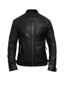 Brandslock Unisex <b>Genuine</b> Leather Biker Jacket Stand Collar Windproof Waterproof Camouflage Pattern Front Loose Fit Winter Ready - Product Image 2