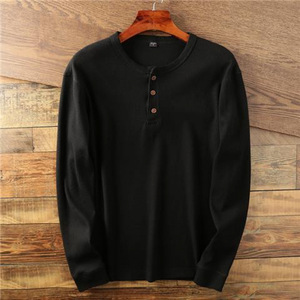 Original de fábrica personalizar hombres <span class=keywords><strong>manga</strong></span> <span class=keywords><strong>larga</strong></span> de punto de algodón cuello Henley Diseño 3 botones estilo Waffle camiseta - Product Image 2