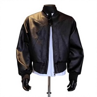 Blouson aviateur en cuir noir pour homme, col montant, fermeture éclair, style motard, couleur unie, manches classiques, pour l'automne