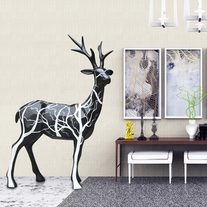 Stile nordico doppio cervo ornamenti cartone animato animale BMB sfaccettatura geometria in fibra rinforzata resina di vetro artigianato per lo Shopping natalizio - Product Image 1