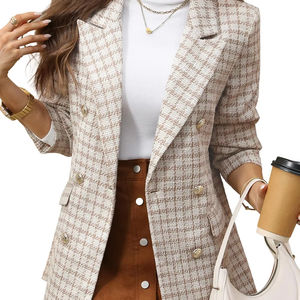 Blazer de Tweed a Cuadros Extra Grande para Mujer, Estilo Boyfriend, Blazer Cruzado, Chaquetas Casuales, Traje de Mujer - Product Image 1