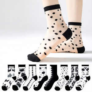 New Arrivals Japanese Korea Harajuku Women <strong>Socks</strong> Fashion Spring Summer Cool Floral <strong>Transparent</strong> Trend Breathable Glass Silk <strong>Socks</strong> - Product Image 1