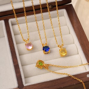 Collier pendentif rond en zircon plaqué or 18 carats en acier inoxydable, chaîne à maillons, bijoux tendance pour femmes - Product Image 2