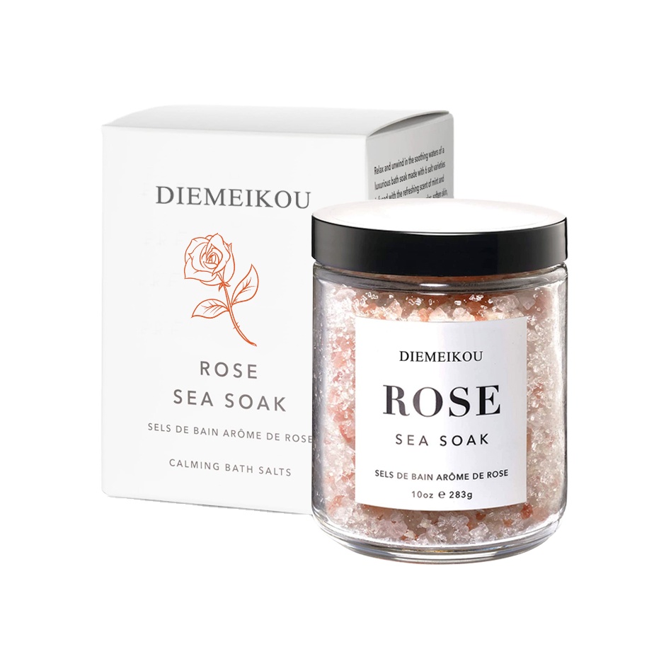 Private Label Organic Soothing Rose Scent Organic Bath Salt aids relaxation helps relieve stress 10 oz/300 mL