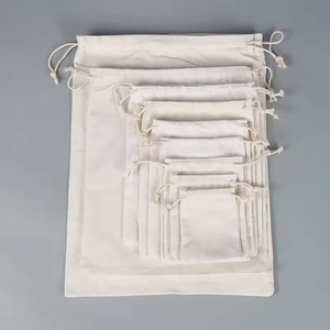 <strong>Custom</strong> Recycled Size Small Large Reusable White Muslin Cloth Dust Pouch Cotton Canvas <strong>Drawstring</strong> <strong>Bag</strong> with logo Double String - Product Image 3