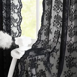 Luxury Hotel Wholesale Black Lace Vintage Floral Black Length Romantic <b>Gothic</b> Sheer Curtains for <b>Bedroom</b> - Product Image 2