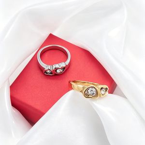 yunnique Heart Shaped <b>Rings</b> <b>Gold</b> Silver Plated Titanium Steel Prong <b>Set</b> Diamond Unisex Couple Jewelry Gift Fashion <b>Rings</b> - Product Image 2