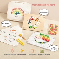 Planche arc-en-ciel en bois Montessori, perles de correspondance des couleurs, cartes de motifs, puzzle de comptage, cadeau de motricité fine pour les tout-petits et les enfants