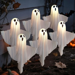 Lot de 6 lampes solaires LED IP65 autoportantes en plastique pour Halloween, décorations fantômes lumineuses et effrayantes pour allées - Product Image 6