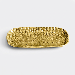 Plato Ovalado con Grabado de Escamas de Cocodrilo – Bandeja de Servicio de Metal con Textura de Piel de Reptil Exótico para Bares de Cócteles y Regalos de Lujo - Product Image 1