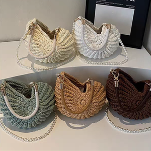 限定レディースヴィンテージファッション手作り織りクロシェパールチェーン幾何学模様オープンビーチコンクシェルクロスボディバッグ - Product Image 2