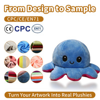 Risingsun Coussin Pieuvre Réversible Ultra Doux Personnalisé en Peluche, Jouet en Peluche Lavable en Coton PP avec Maille Anti-Stress