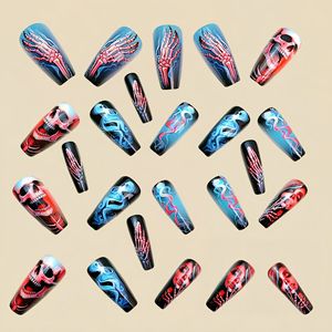 Qianya Dia De Los Muertos Press on <strong>Nails</strong> <strong>Blue</strong> Sugar Skull Ballerina <strong>Coffin</strong> <strong>Design</strong> 24 PCS Wholesale Gothic False <strong>Nails</strong> - Product Image 1