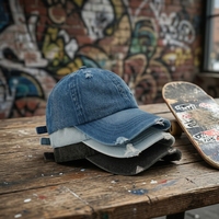 Gorra de Béisbol de 6 Paneles de Mezclilla Lavada y Desgastada Estilo Hip-Hop Urbano Europeo Americano con PVC - Unisex Ajustable con Cierre a Presión para Verano