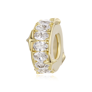 Charme en alliage plaqué or 18 carats avec pierres ovales en zircon, design étoile, style classique, bijoux unisexes, cadeau - Product Image 1