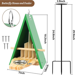 Casetta per farfalle in legno per giardino, habitat naturale per farfalle con vaschetta per l'acqua da posizionare a terra o appenderla a un albero/muro - Product Image 3