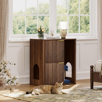 Meuble pour animaux de compagnie multifonctionnel vintage avec niche pour chat fermée et griffoir en sisal intégré, enclos en bois pour litière de chat