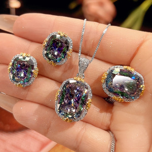 9 Vintage 12*16-10*12mm Cushion Cut Zircon Jewelry Set High Quality <b>Copper</b> Gold Plated 3-Piece Certified Wedding Anniversary - Product Image 1