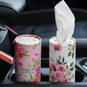 Caja de pañuelos de coche de tubo redondo de tejido de coche de cilindro biodegradable ecológico caja de pañuelos de cilindro de flores de viaje para coche - Product Image 3