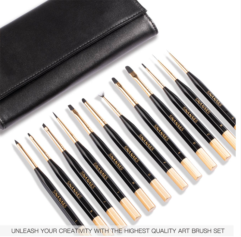 Оптовая продажа, размер #14, стразы, медные детали, ручка для путешествий, 100% чистый колонский волос, 3D акриловая кисть для ногтевого дизайна, с зазубринами