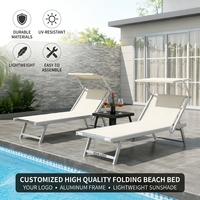 Chaise longue de plage en aluminium OEM avec pare-soleil réglable, pliable, pour l'extérieur, couleur personnalisée, pour les centres de villégiature