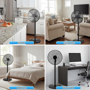 Ventilateur sur pied en plastique noir de 16 pouces avec télécommande, affichage numérique, refroidissement électrique de l'air pour usage domestique et hôtelier - Product Image 4