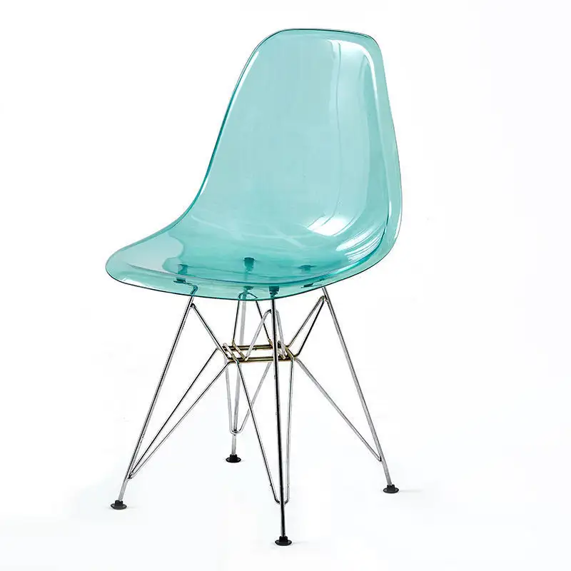 Chaise de salle à manger en plastique pour adulte, style nordique, légère, transparente, dorée et argentée, dossier créatif, moderne, loisirs