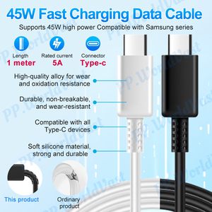 Venta al por mayor de original para <span class=keywords><strong>Samsung</strong></span> para <span class=keywords><strong>Galaxy</strong></span> <span class=keywords><strong>S20</strong></span> S10 S9 S8 Cable de datos de carga rápida tipo C 1M 5A 45W Metal con puerto de lámina - Product Image 3