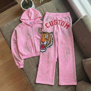 เสื้อฮู้ดดี้ผู้ชายทรงบ็อกซี่สีชมพูวินเทจแบบทำเก่า  ผ้าหนา 400 GSM  พร้อมชุดสองชิ้น  รับผลิตตามแบบ OEM  ลายพิมพ์ปักแบบแอพพลิเค่ - Product Image 1
